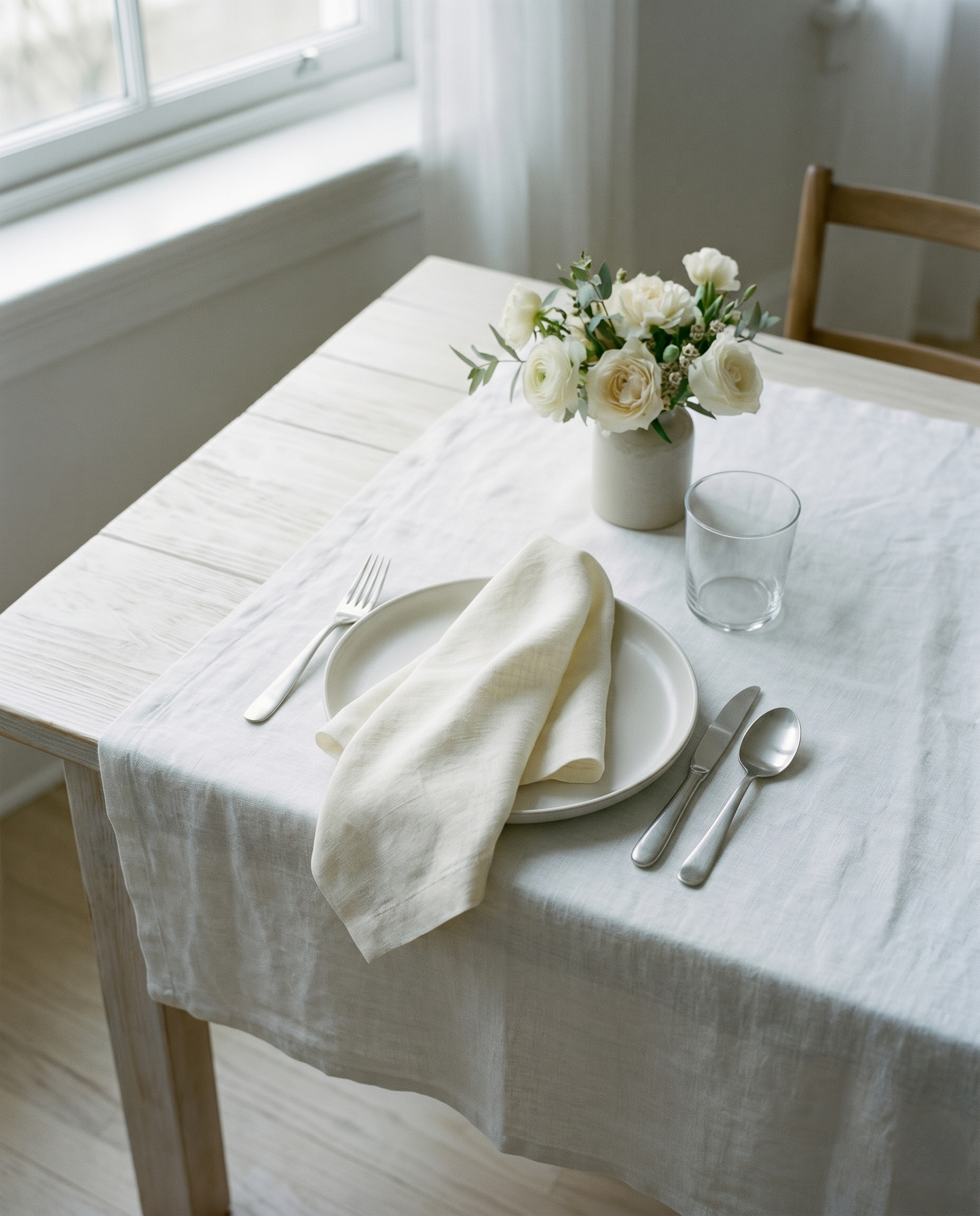 Ivory plain linen napkin on a styled table setting