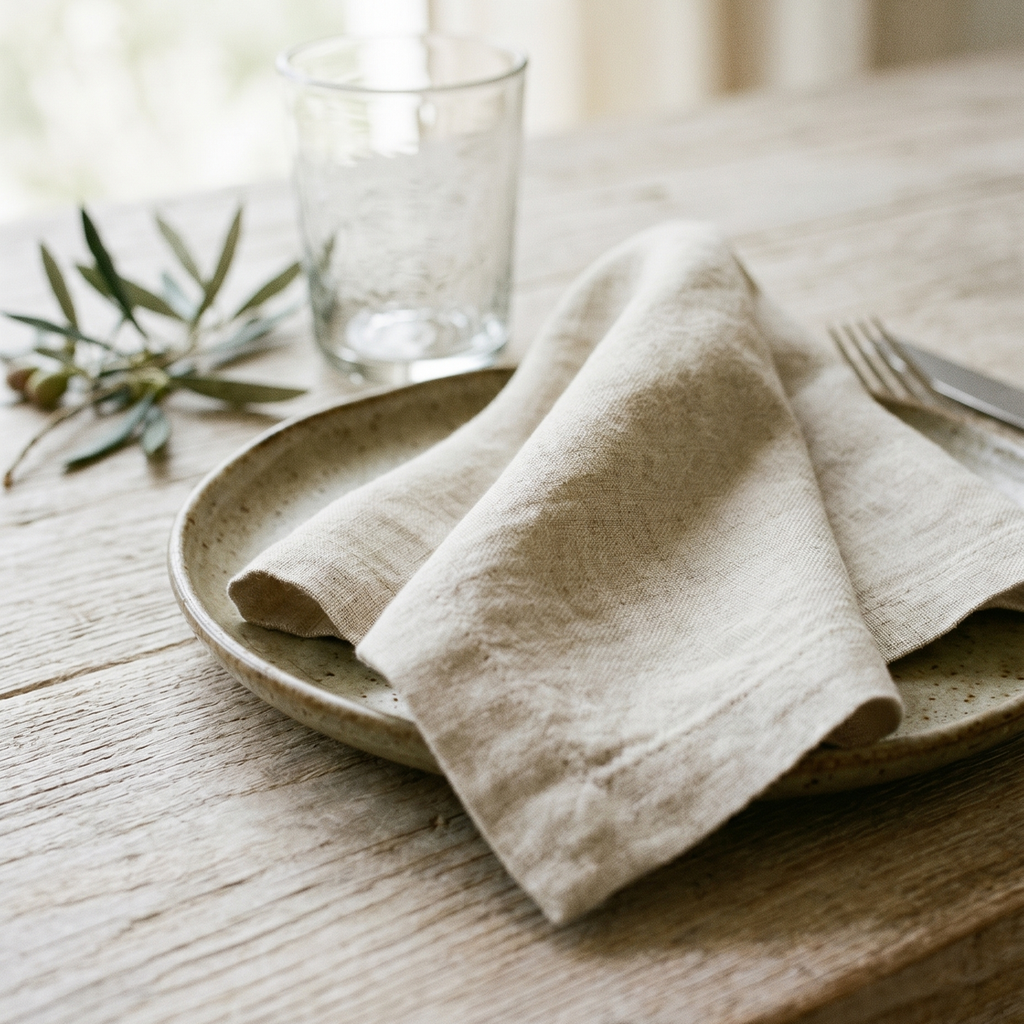 Sand plain linen napkin shown at a styled table setting
