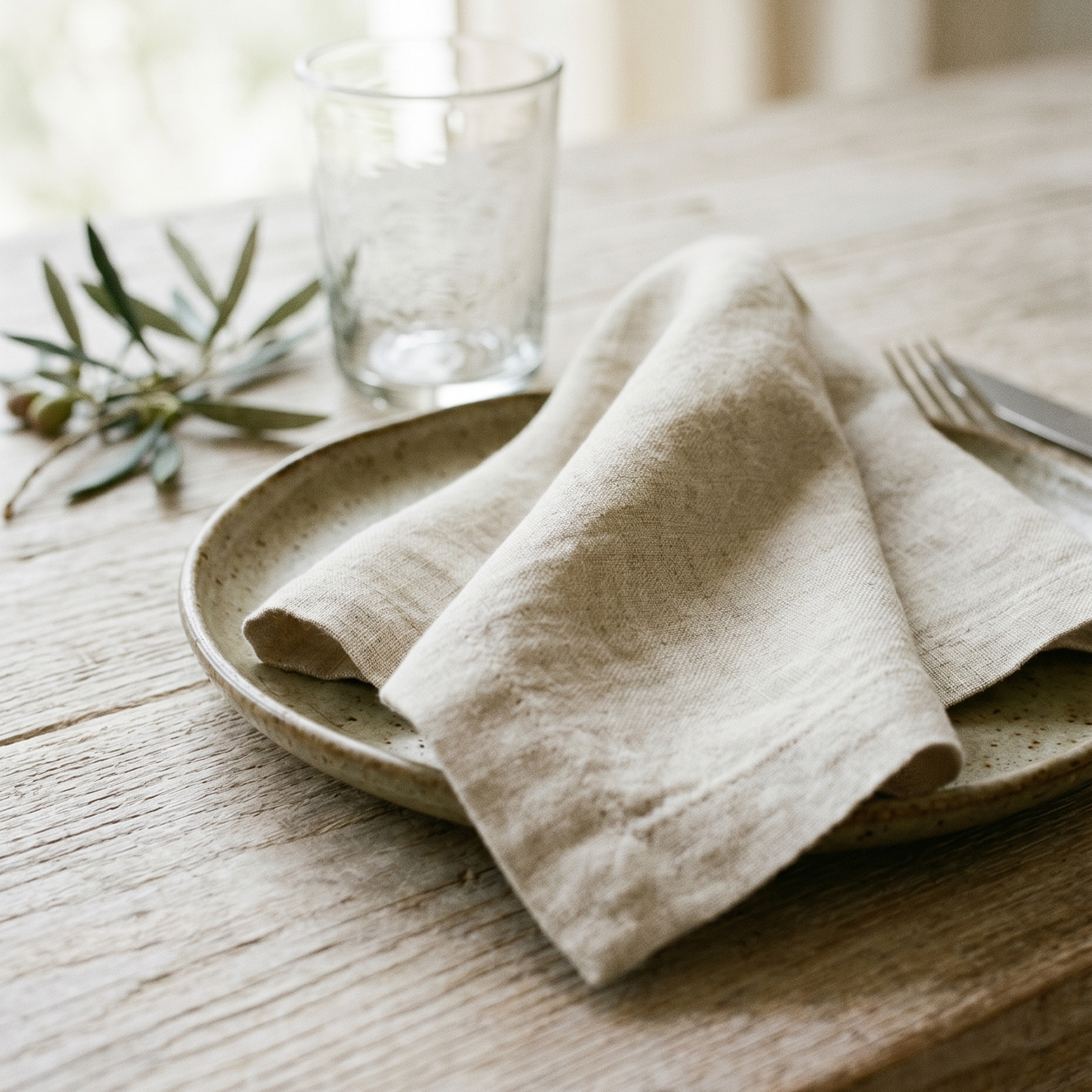 Sand plain linen napkin shown at a styled table setting