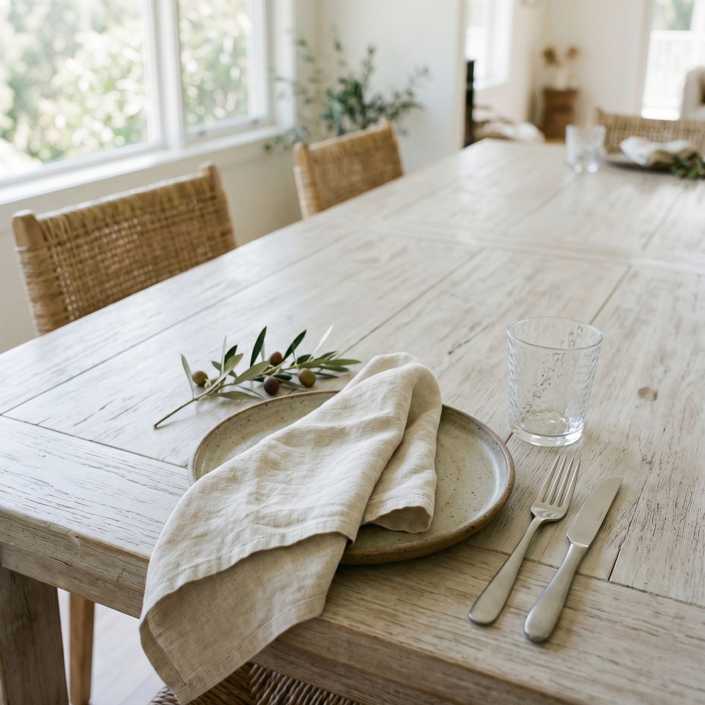 Sand plain linen napkin on a styled table setting