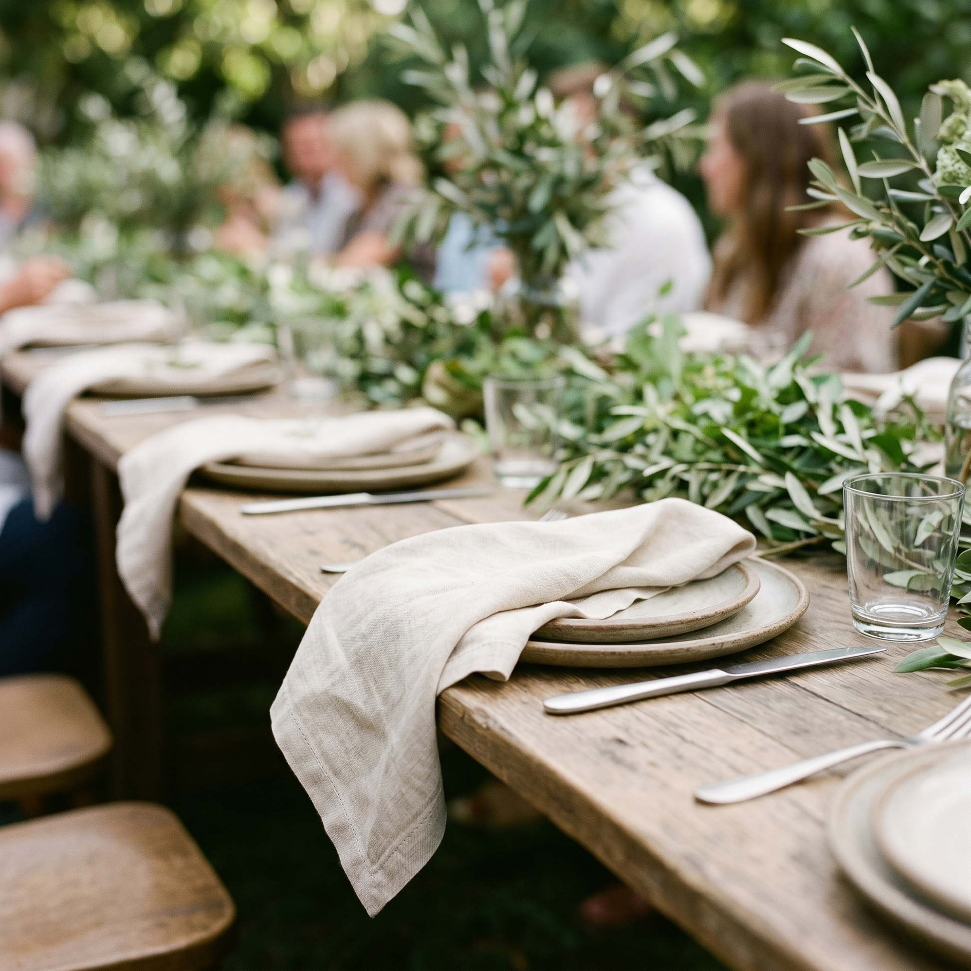 Sand plain linen napkins styled on an event table setting