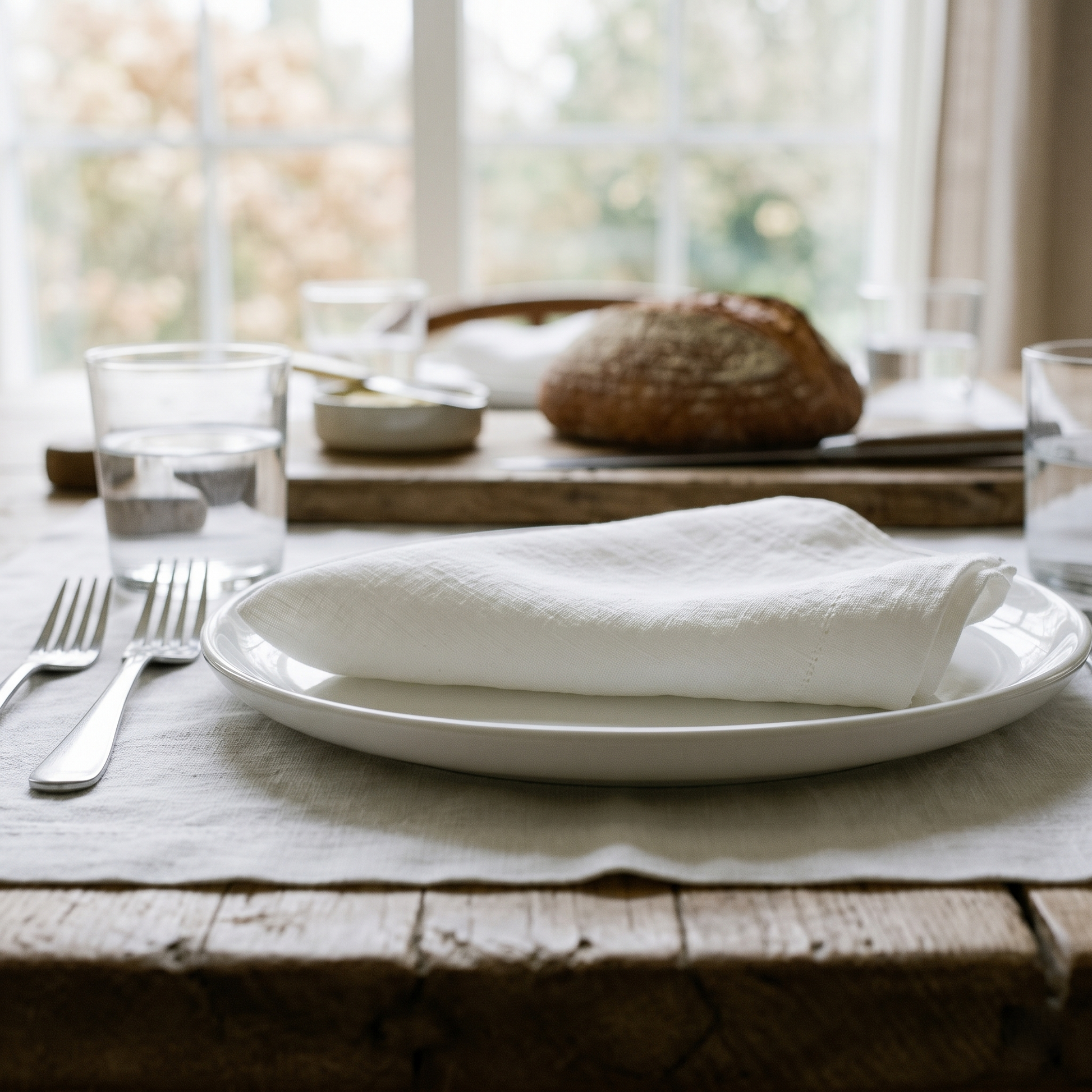 White plain linen napkin on a styled table setting